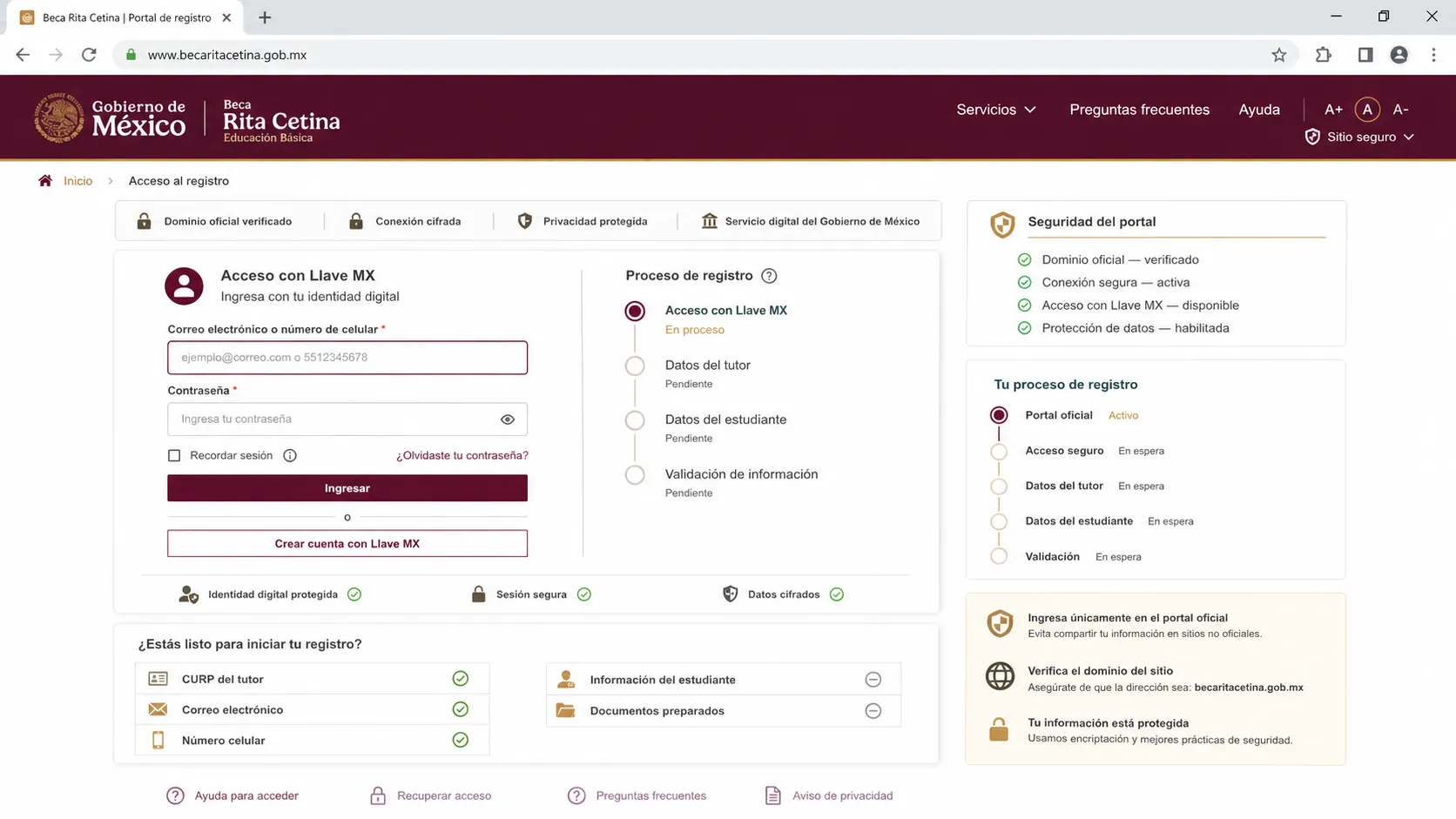 Accede al portal oficial de registro