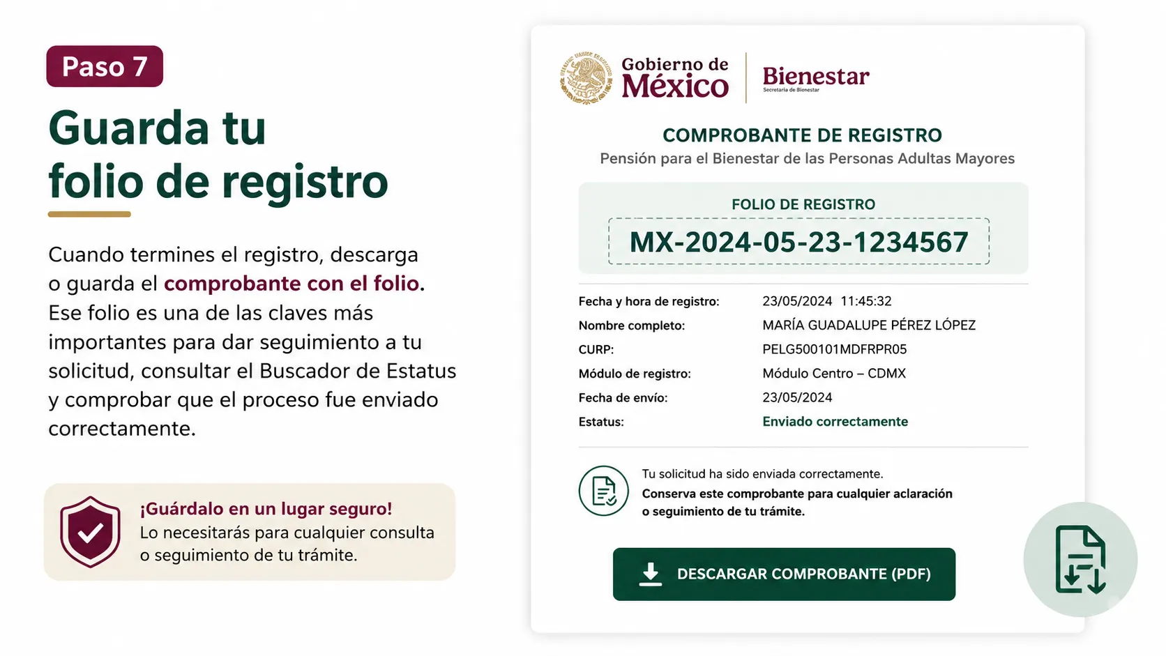 Guarda tu folio de registro