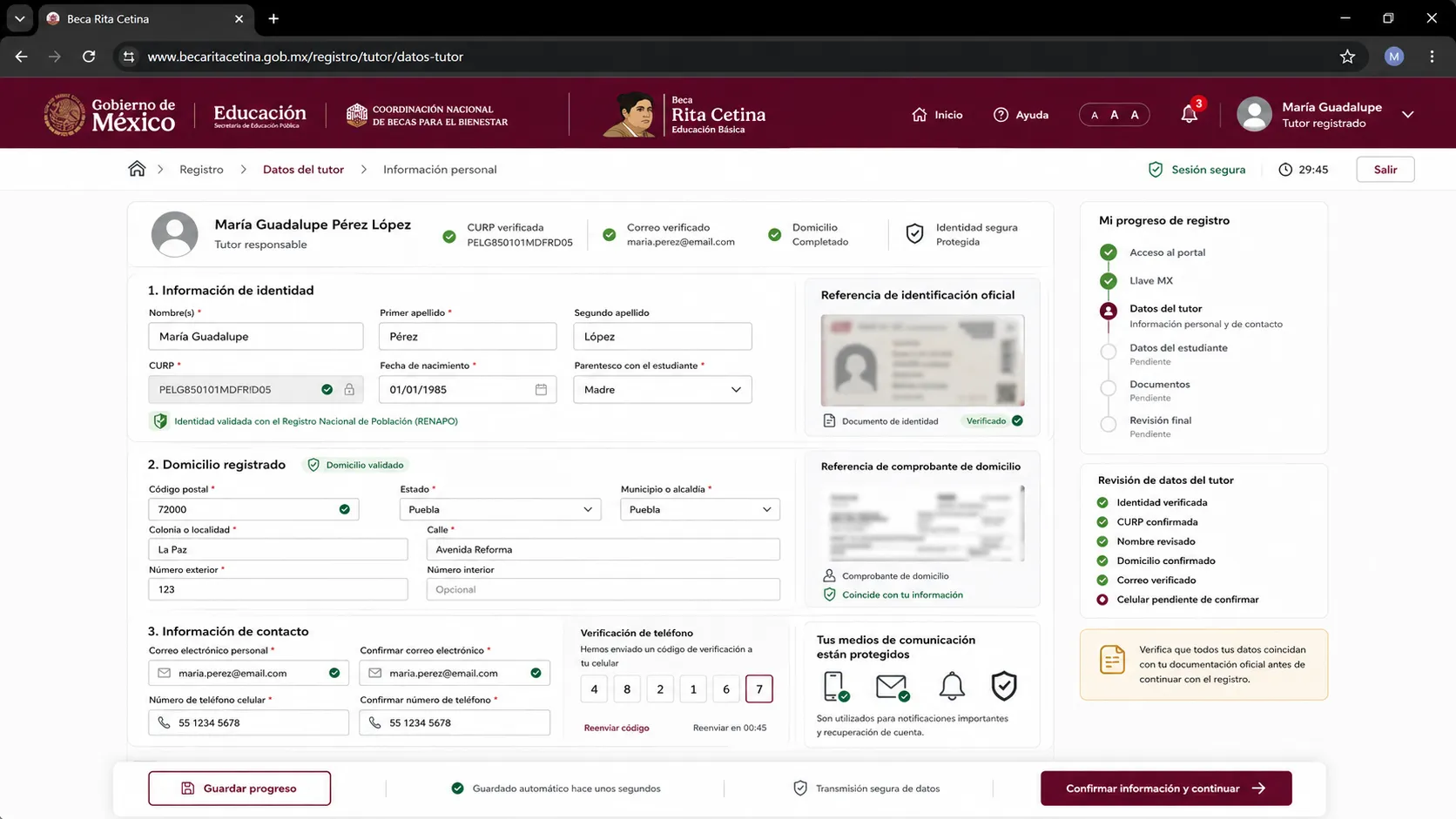 Registra la información del estudiante