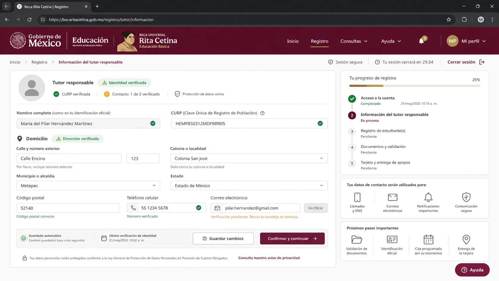Registra los datos del tutor responsable